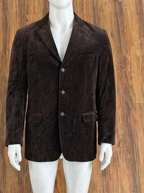 ML and Men's Brown Corduroy pinstriped Blazer - Classic Three-Button Jacket XL